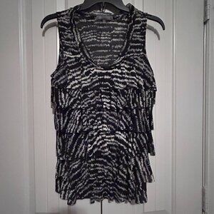 Women's Black/White Ruffle Tiered Blouse in Size Medium by ny collection.